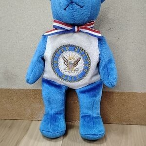 Blue Stuffed Bear with Navy Emblem